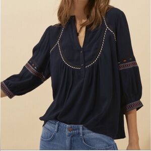 BA&SH Plume Bleunuit Embroidered Boho Blouse